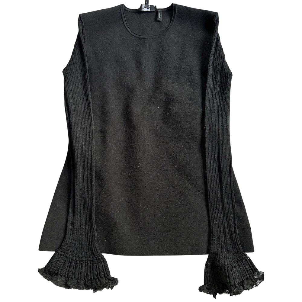 Theory Women's sz S Sheer-Sleeve Sweater in Wool Blend